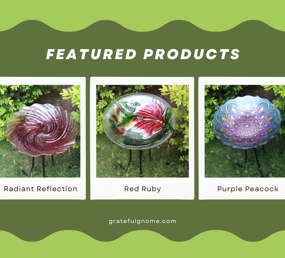 Hand Painted Glass Bird Baths Grateful Gnome