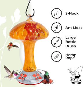 Red and Orange Mushroom Hummingbird Feeders - 32 Fluid Ounces