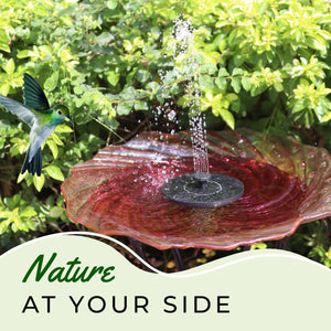 Hand Painted Glass Bird Bath - Radiant Reflection Bird Bath with Stand and Solar Fountain