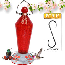 Load image into Gallery viewer, Red Wand with Metal Clamp Hanger - Hummingbird Feeder - Hand Blown Glass Hummingbird Feeders Grateful Gnome 