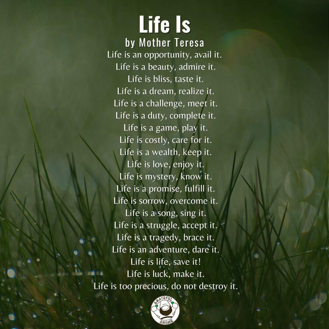 Life Poems - Life Is – Grateful Gnome