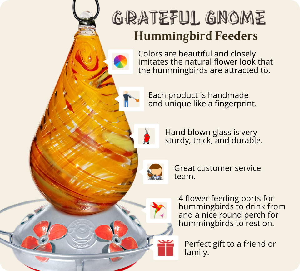 Grateful Gnome Glass Hummingbird Feeder