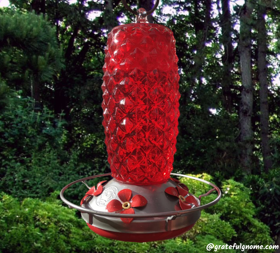Beautiful and Unique Hand Blown Glass Hummingbird Feeder Grateful Gnome