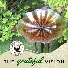 Load image into Gallery viewer, Hand Painted Glass Bird Bath - Golden Flower Bird Bath with Stand and Solar Fountain