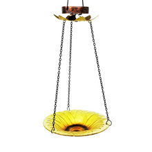 Load image into Gallery viewer, Hanging Solar Sunflower Birdbath