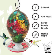 Load image into Gallery viewer, Mosaic Egg  Hand Blown Glass Hummingbird Feeder  - 20 Fluid Ounces