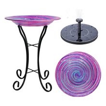 Load image into Gallery viewer, Hand Painted Glass Bird Bath - Lollipop Bird Bath with Stand and Solar Fountain