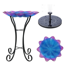 Load image into Gallery viewer, Hand Painted Glass Bird Bath - Purple Sunrise Bird Bath with Stand and Solar Fountain