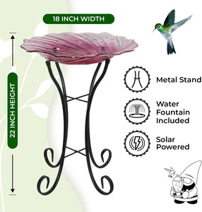 Hand Painted Glass Bird Bath - Radiant Reflection Bird Bath with Stand and Solar Fountain