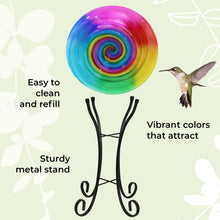 Load image into Gallery viewer, Hand Painted Glass Bird Bath - Rainbow Lollipop