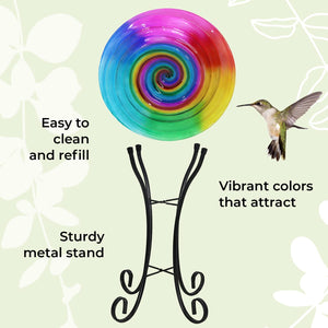 Hand Painted Glass Bird Bath - Rainbow Lollipop