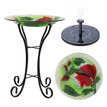 Load image into Gallery viewer, Red Ruby Flower Bird Bath with Stand and Solar Fountain