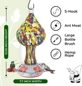 Red Speckled Mushroom - Hand Blow Glass Hummingbird Feeders - 26 Fluid Ounces