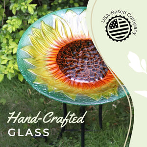 Hand Painted Glass Bird Bath - Sunflower