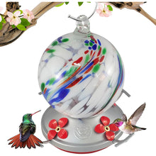 Load image into Gallery viewer, White Globe with Color Swirl - Hand Blown Glass Hummingbird Feeders - 24 Fluid Ounces Lawn &amp; Patio Grateful Gnome