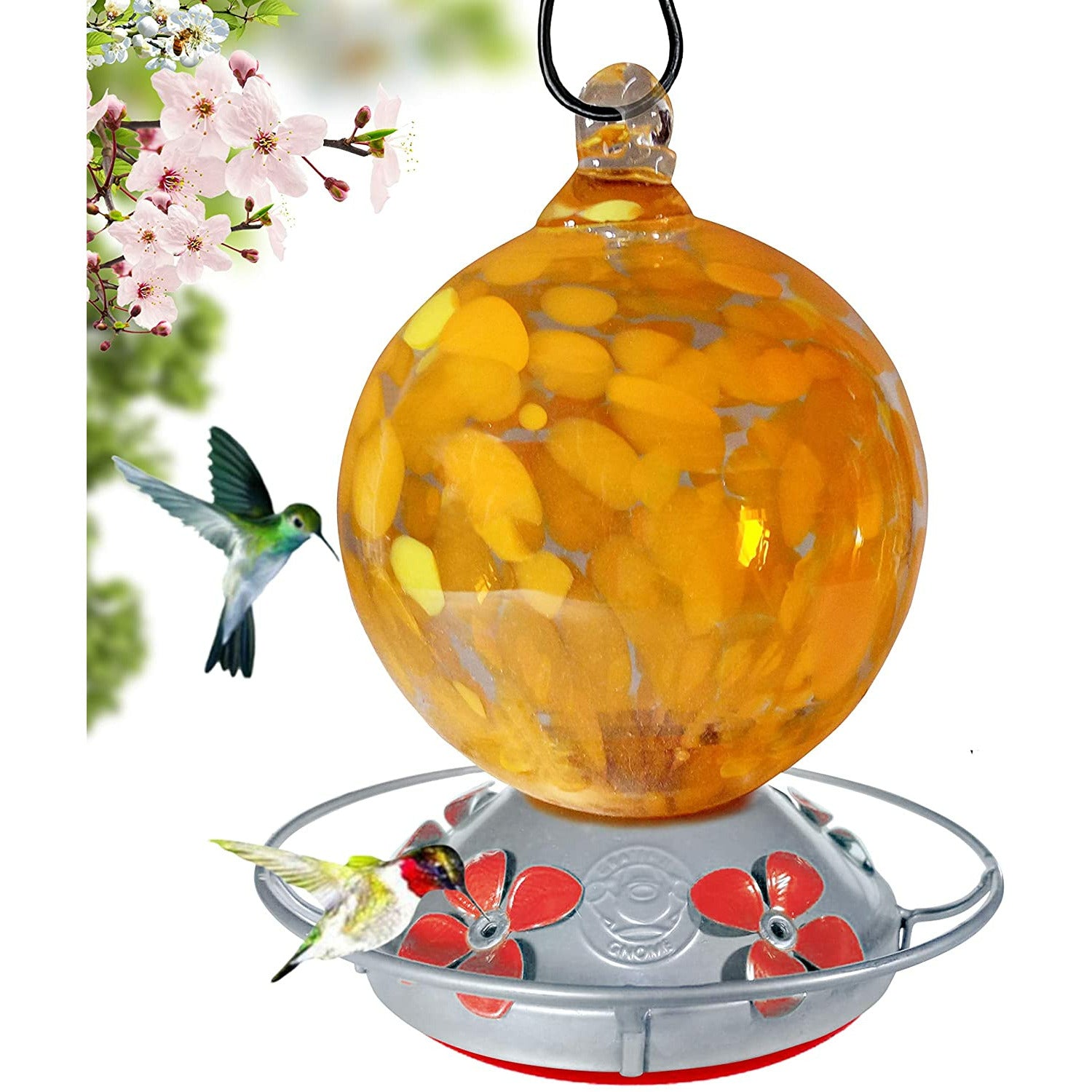 Orange Globe With Yellow Flowers Hummingbird Feeder - 24 Fluid Ounces