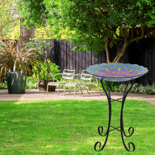 Load image into Gallery viewer, Hand Painted Glass Bird Bath - Purple Peacock