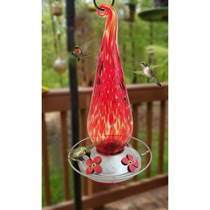 Fire Flame Flower - Hand Blown Glass Hummingbird Feeders - 26 Fluid Ounces Lawn & Patio Grateful Gnome