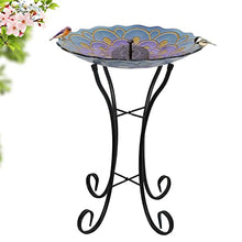 Load image into Gallery viewer, Hand Painted Glass Bird Bath - Purple Peacock