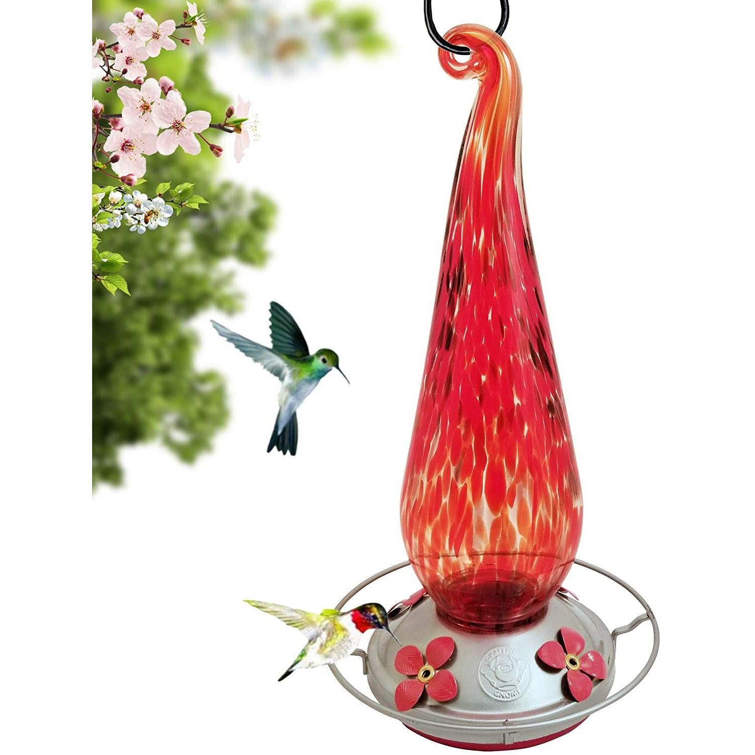 Fire Flame Flower - Hand Blown Glass Hummingbird Feeders - 26 Fluid Ounces Lawn & Patio Grateful Gnome