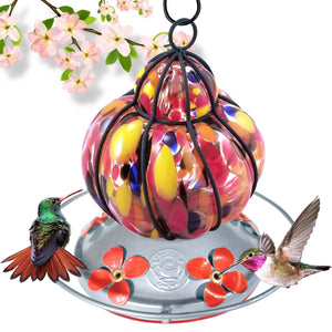 Caged Flower Hummingbird Feeder - Hand Blown Glass - 16 Fluid Ounces Hummingbird Feeders Grateful Gnome 