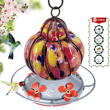 Load image into Gallery viewer, Caged Flower Hummingbird Feeder - Hand Blown Glass - 16 Fluid Ounces Hummingbird Feeders Grateful Gnome