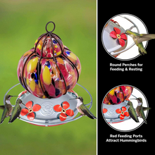 Load image into Gallery viewer, Caged Flower Hummingbird Feeder - Hand Blown Glass - 16 Fluid Ounces Hummingbird Feeders Grateful Gnome