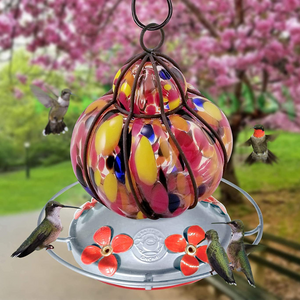 Caged Flower Hummingbird Feeder - Hand Blown Glass - 16 Fluid Ounces Hummingbird Feeders Grateful Gnome