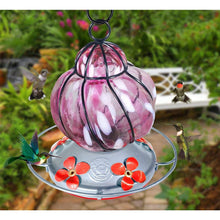 Load image into Gallery viewer, Caged Pink Flower - Hummingbird Feeder - Hand Blown Glass - 16 Fluid Ounces - Free Accessory Pack! Hummingbird Feeders Grateful Gnome 