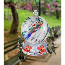 Load image into Gallery viewer, White Globe with Color Swirl - Hand Blown Glass Hummingbird Feeders - 24 Fluid Ounces Lawn &amp; Patio Grateful Gnome