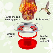 Load image into Gallery viewer, Fiery Bell Tower - Hand Blown Glass Hummingbird Feeders - 20 Fluid Ounces Lawn &amp; Patio Grateful Gnome