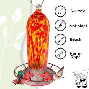 Fiery Bell Tower - Hand Blown Glass Hummingbird Feeders - 20 Fluid Ounces Lawn & Patio Grateful Gnome
