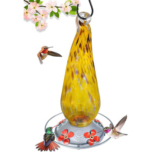 Grateful Gnome - Hummingbird Feeder - Hand Blown Glass - Tall Yellow Daisies - 16 Fluid Ounces Hummingbird Feeders Grateful Gnome 