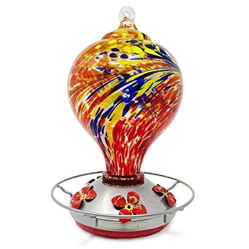 Hand Blown Glass Hummingbird Feeder - Large Egg Style - 36 Fluid Ounces - Red Lawn & Patio Grateful Gnome 