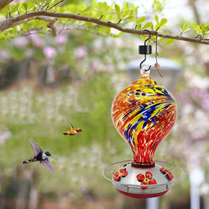 Hand Blown Glass Hummingbird Feeder - Large Egg Style - 36 Fluid Ounces - Red Lawn & Patio Grateful Gnome 