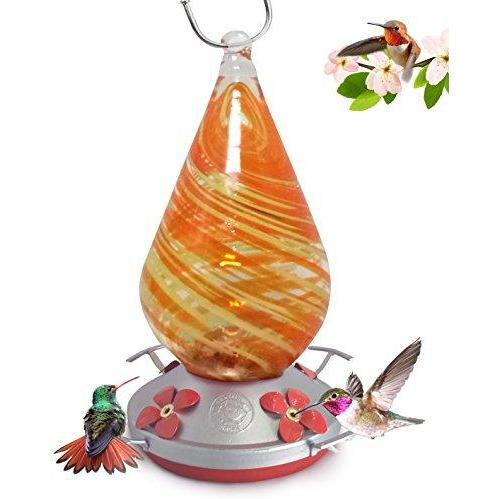 Orange Twist Hummingbird Feeder - Hand Blown Glass - 24 Fluid Ounces Hummingbird Feeders Grateful Gnome 
