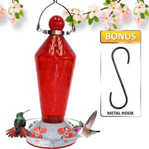 Red Wand with Metal Clamp Hanger - Hummingbird Feeder - Hand Blown Glass Hummingbird Feeders Grateful Gnome 