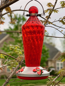 Red Wand with Metal Clamp Hanger - Hummingbird Feeder - Hand Blown Glass Hummingbird Feeders Grateful Gnome