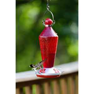 Red Wand with Metal Clamp Hanger - Hummingbird Feeder - Hand Blown Glass Hummingbird Feeders Grateful Gnome 