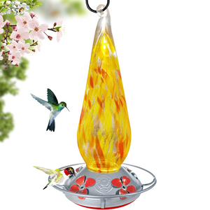 Tall Red and Yellow Daisies - Hummingbird Feeder - Hand Blown Glass - 26 Fluid Ounce Hummingbird Feeders Grateful Gnome