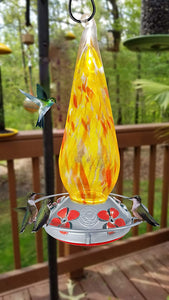Tall Red and Yellow Daisies - Hummingbird Feeder - Hand Blown Glass - 26 Fluid Ounce Hummingbird Feeders Grateful Gnome
