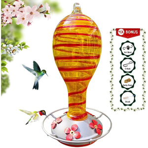 Yellow Tower with Red Spiral Hummingbird Feeder - 30 Fluid Ounces Lawn & Patio Grateful Gnome 