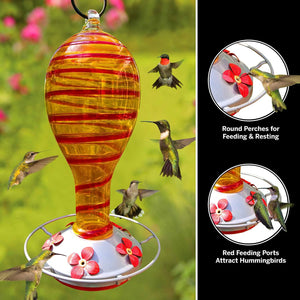 Yellow Tower with Red Spiral Hummingbird Feeder - 30 Fluid Ounces Lawn & Patio Grateful Gnome 